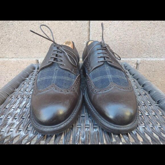 Ermenegildo Zegna Wingtip Oxford Shoes US 9 Brown Leather & Plaid Italy - Picture 3 of 9